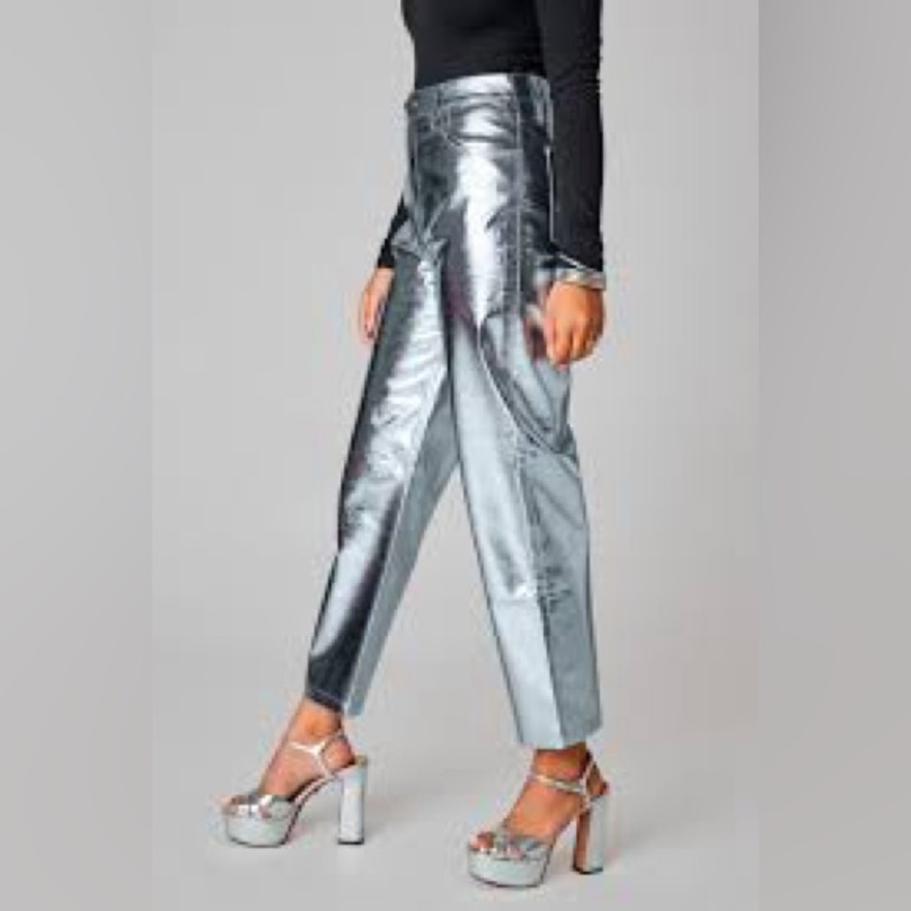 Buddy Love Travolta High Rise Metallic Silver Pants Size 25 - Picture 1 of 9
